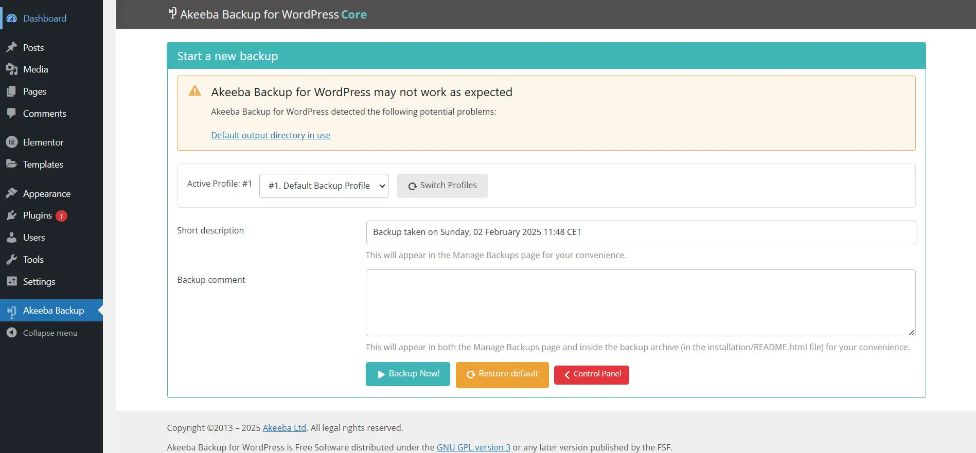 wordpress akeeba 2