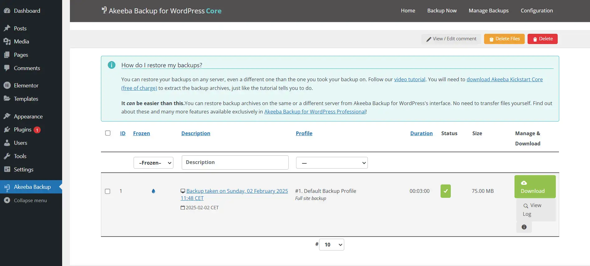 wordpress akeeba 4